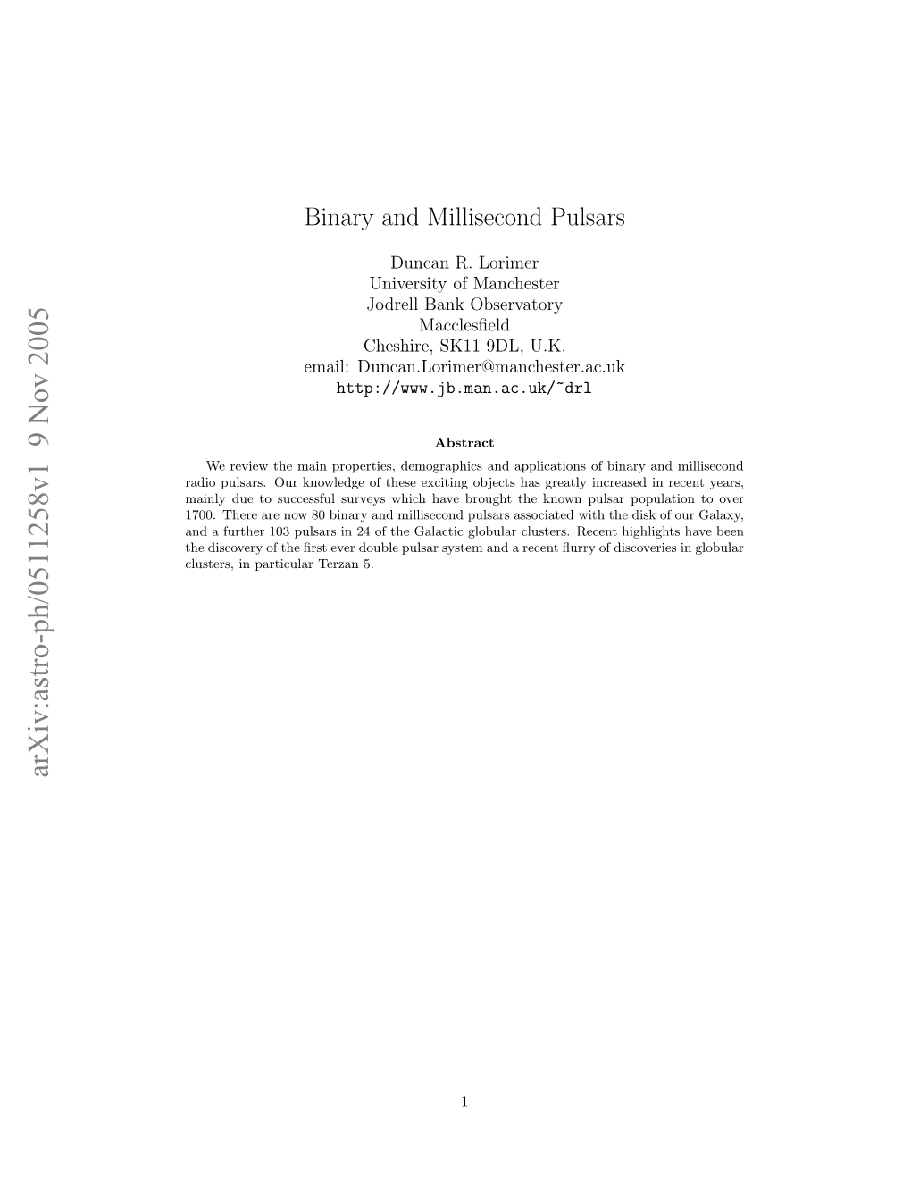 Binary and Millisecond Pulsars Are Included in Appendix A