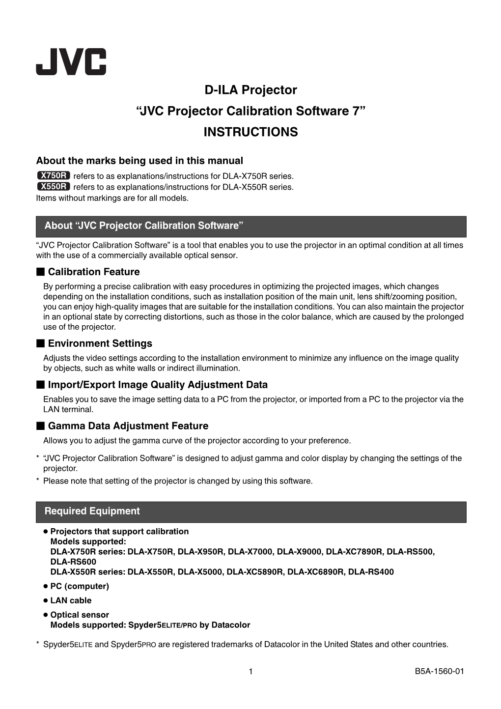 “JVC Projector Calibration Software 7” INSTRUCTIONS