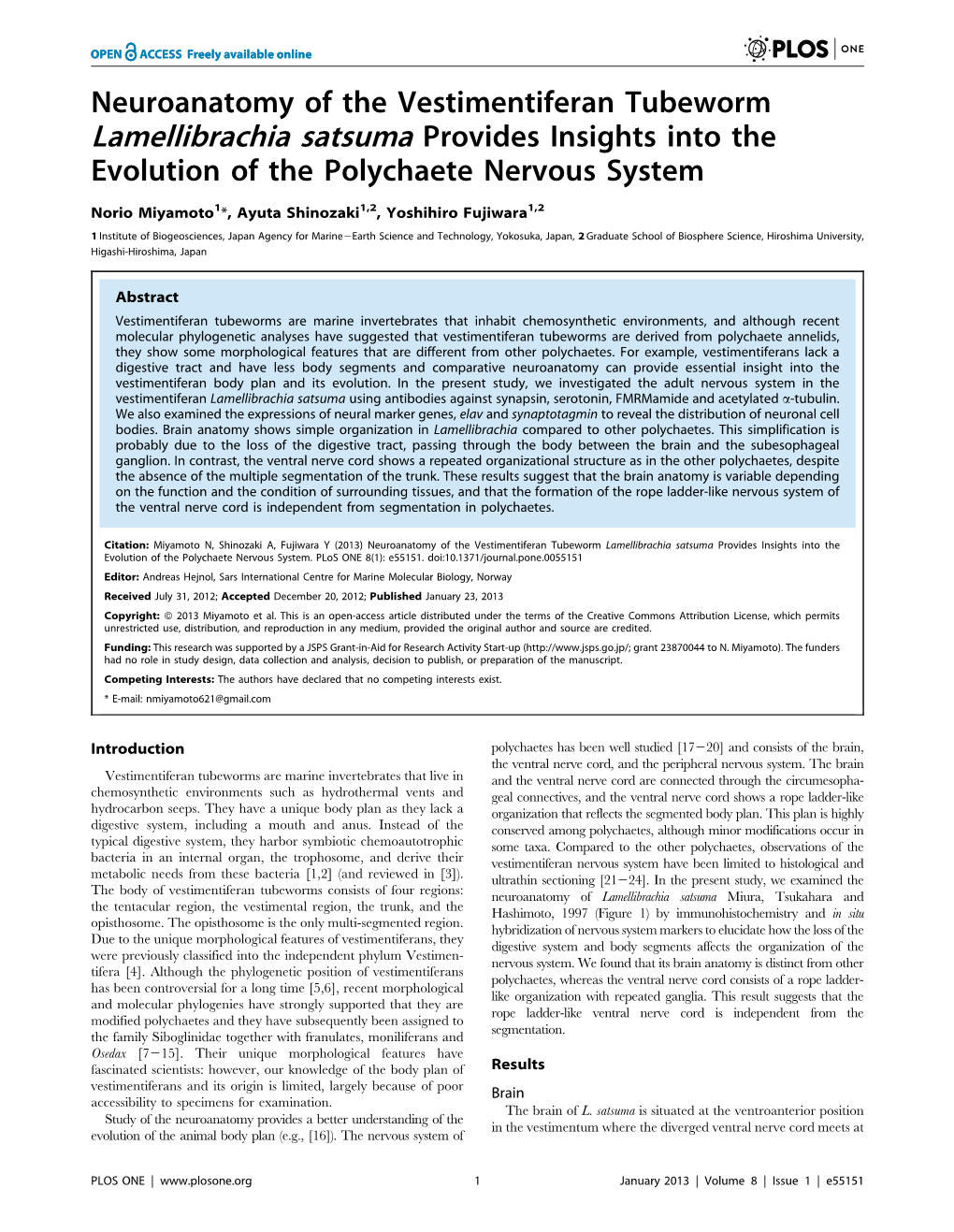 Neuroanatomy of the Vestimentiferan Tubeworm Lamellibrachia Satsuma Provides Insights Into the Evolution of the Polychaete Nervous System