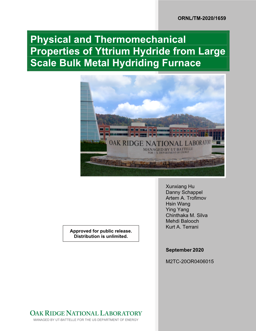 Physical and Thermomechanical Properties of Yttrium Hydride from Large Scale Bulk Metal Hydriding Furnace