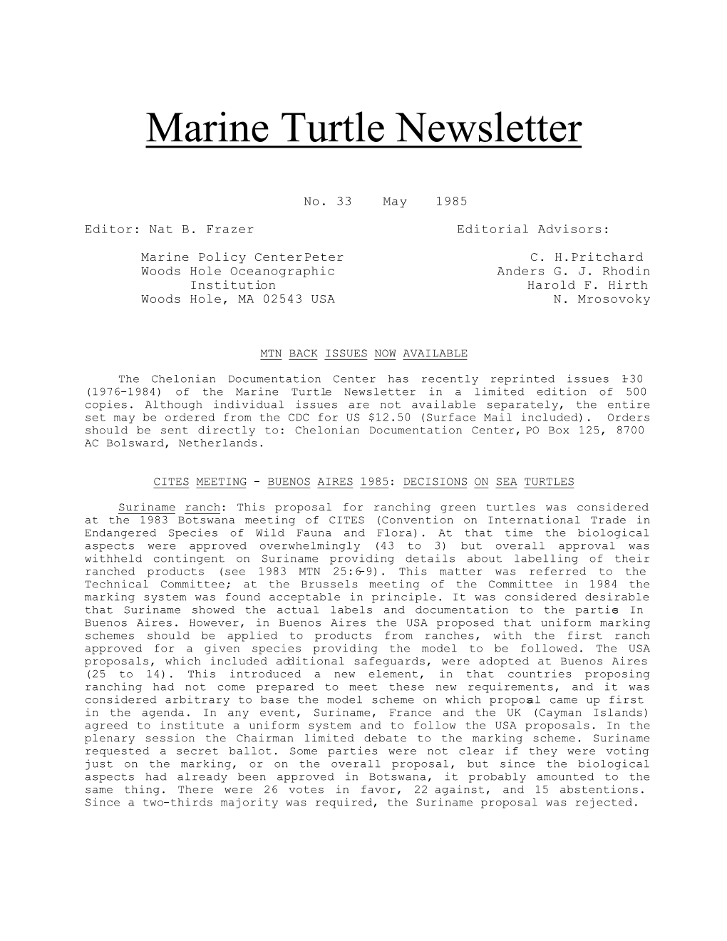 Marine Turtle Newsletter