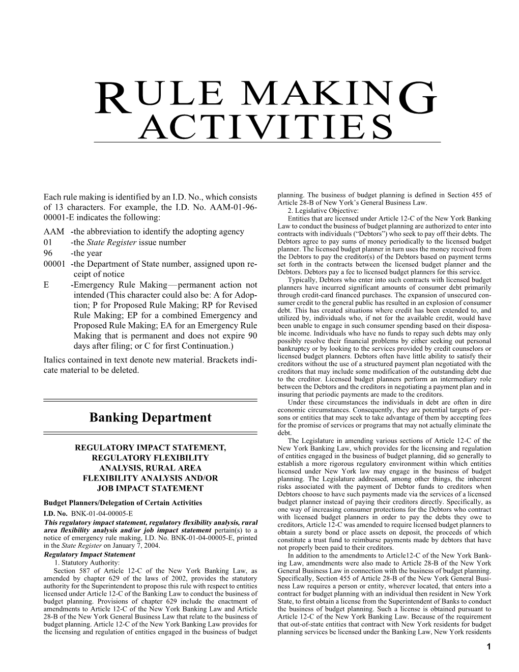 Rule Making Activities