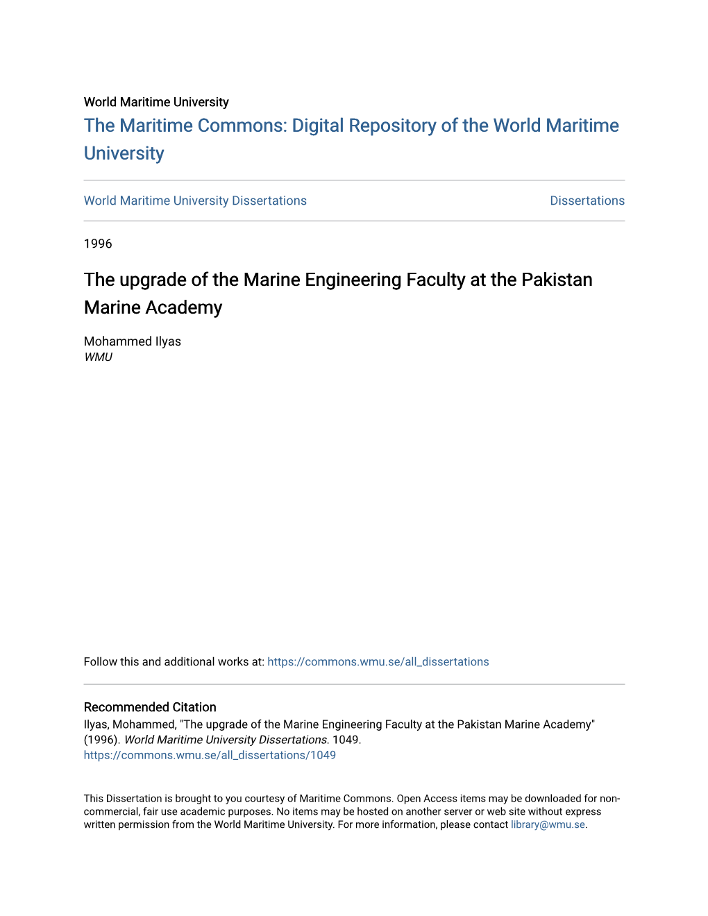 The Upgrade of the Marine Engineering Faculty at the Pakistan Marine Academy