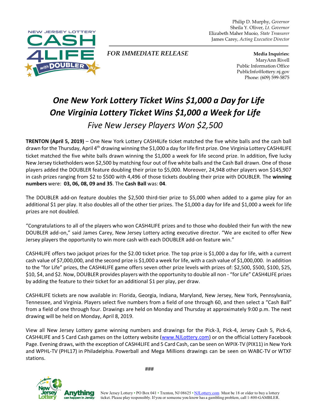 New Jersey Lottery Acting Executive Director