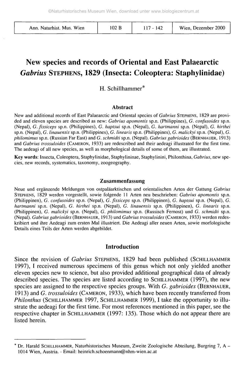 New Species and Records of Oriental and East Palaearctic Gabrius STEPHENS, 1829 (Insecta: Coleoptera: Staphylinidae)