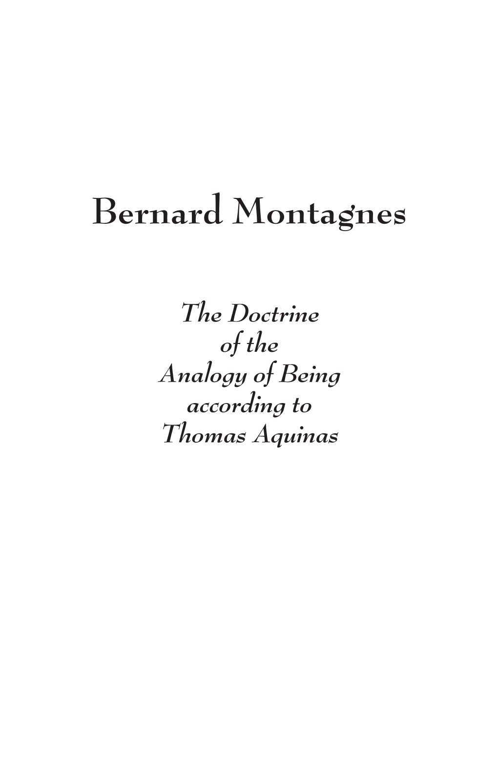 Doctrine of the Analogy of Being According to Saint Thomas Aquinas