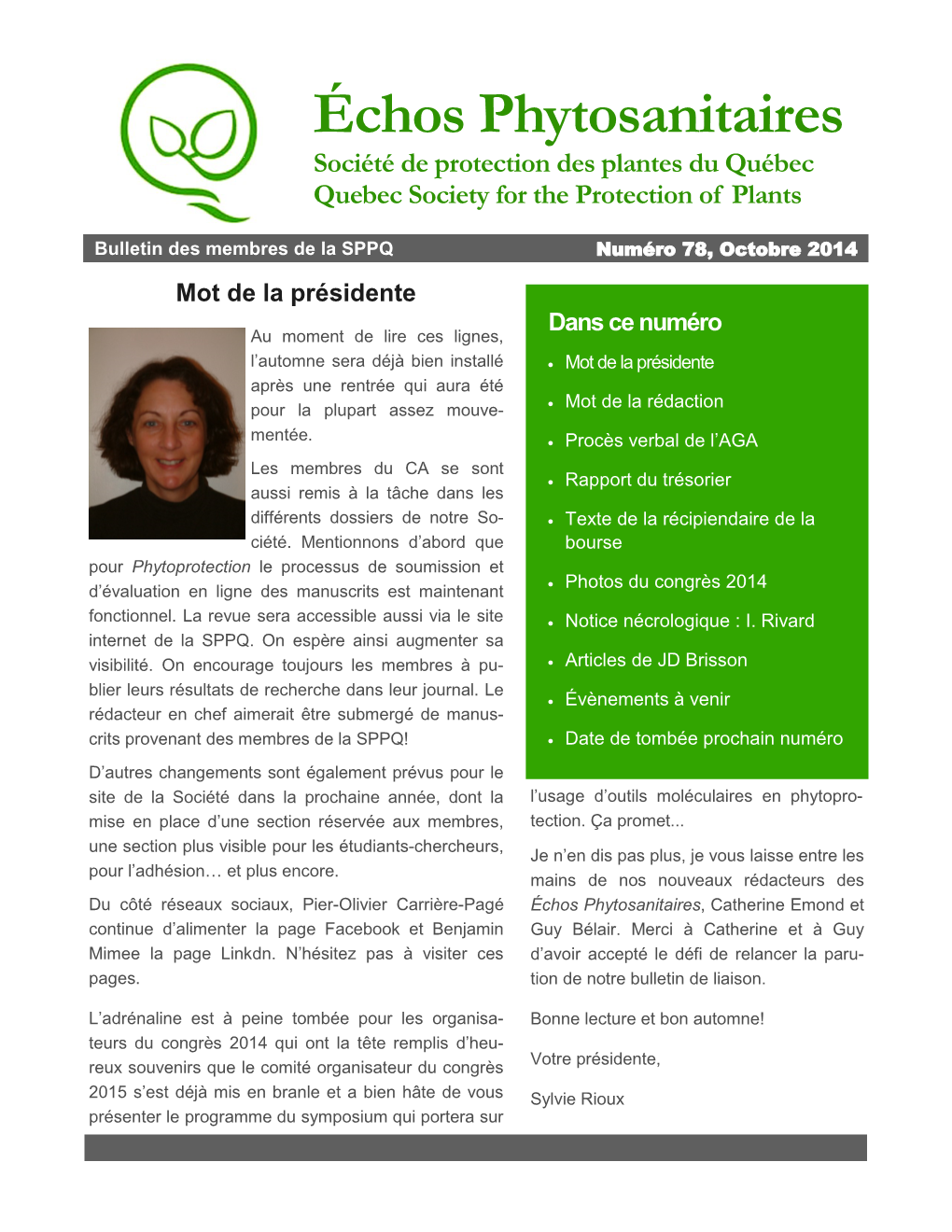 Échos Phytosanitaires Société De Protection Des Plantes Du Québec Quebec Society for the Protection of Plants