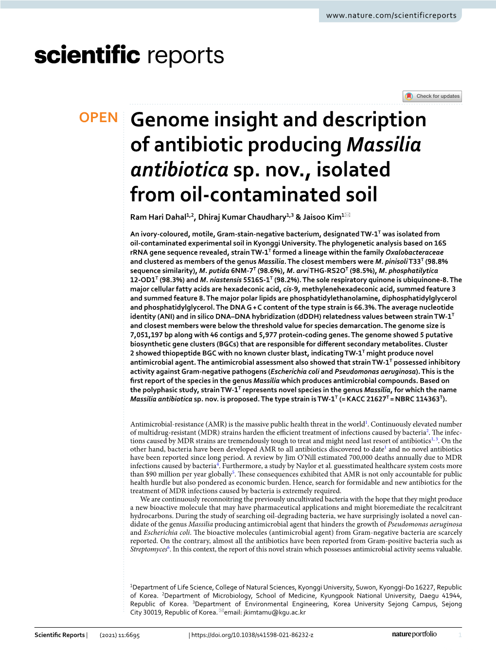 Genome Insight and Description of Antibiotic Producing Massilia Antibiotica Sp