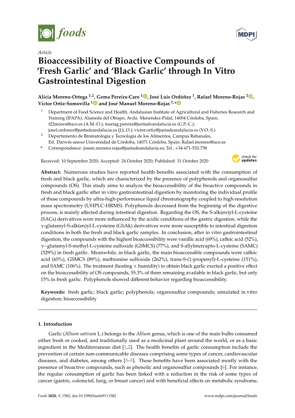 'Black Garlic' Through in Vitro Gastrointestinal Digestion