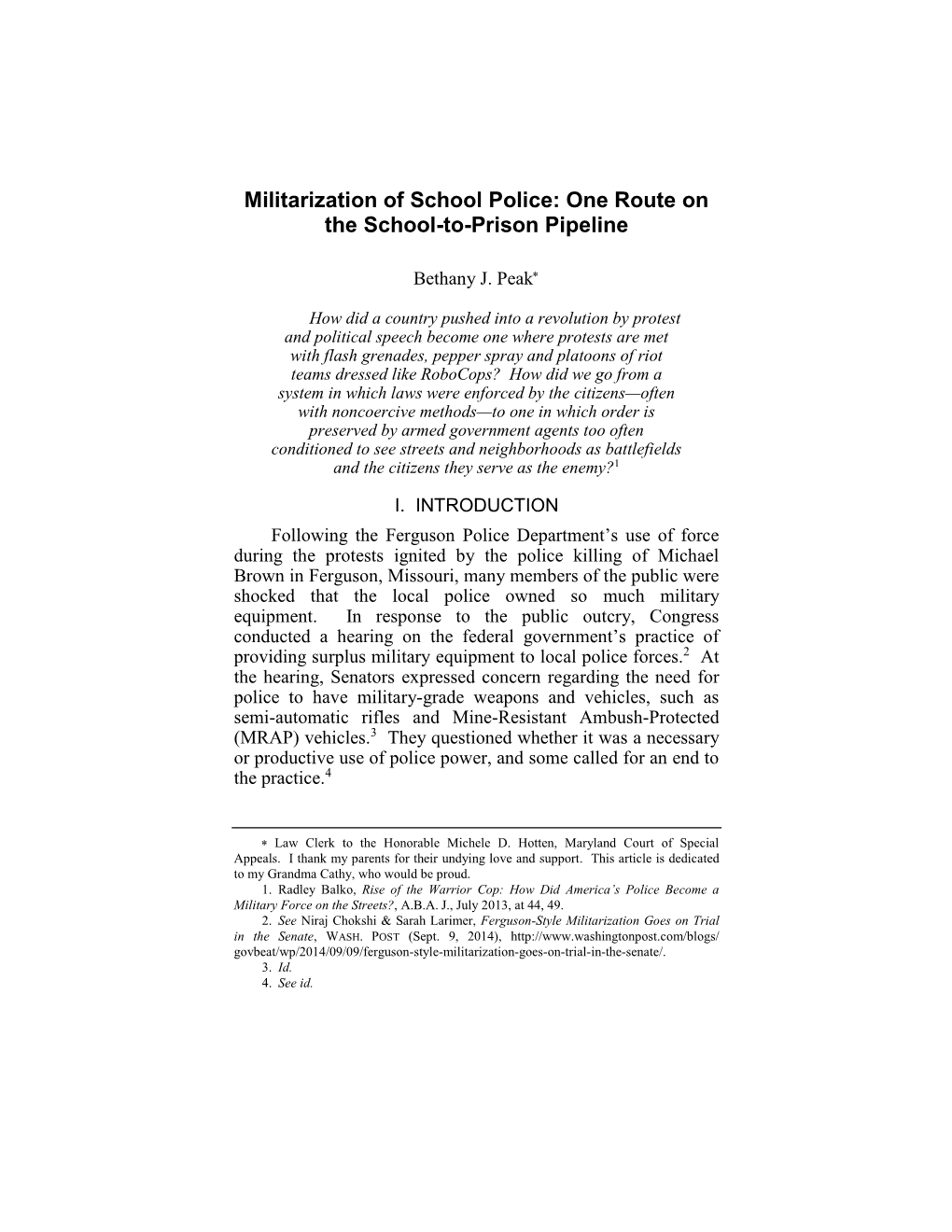 Militarization of School Police: One Route on the School-To-Prison Pipeline