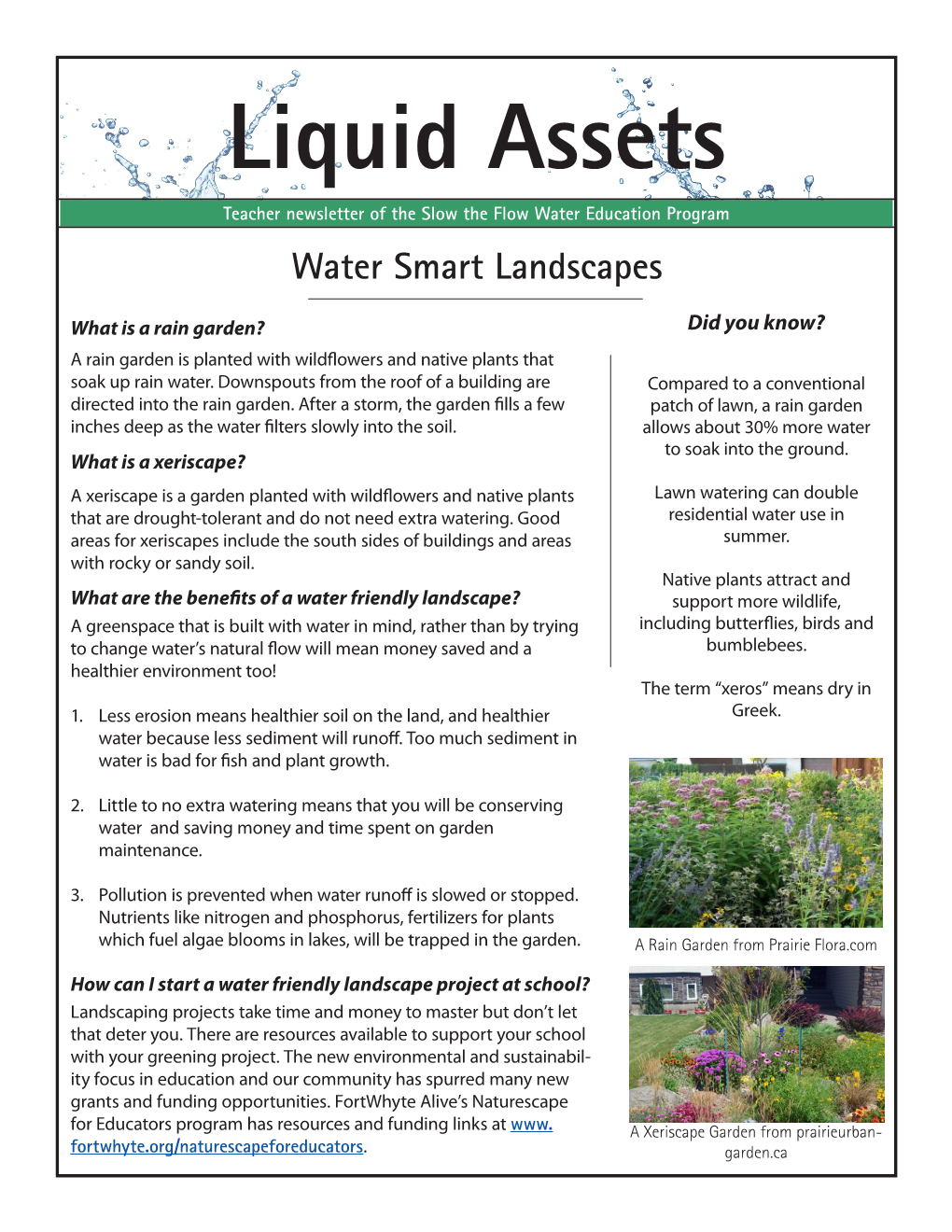 Liquid Assets Teacher Newsletter of the Slow the Flow Water Education Program Water Smart Landscapes