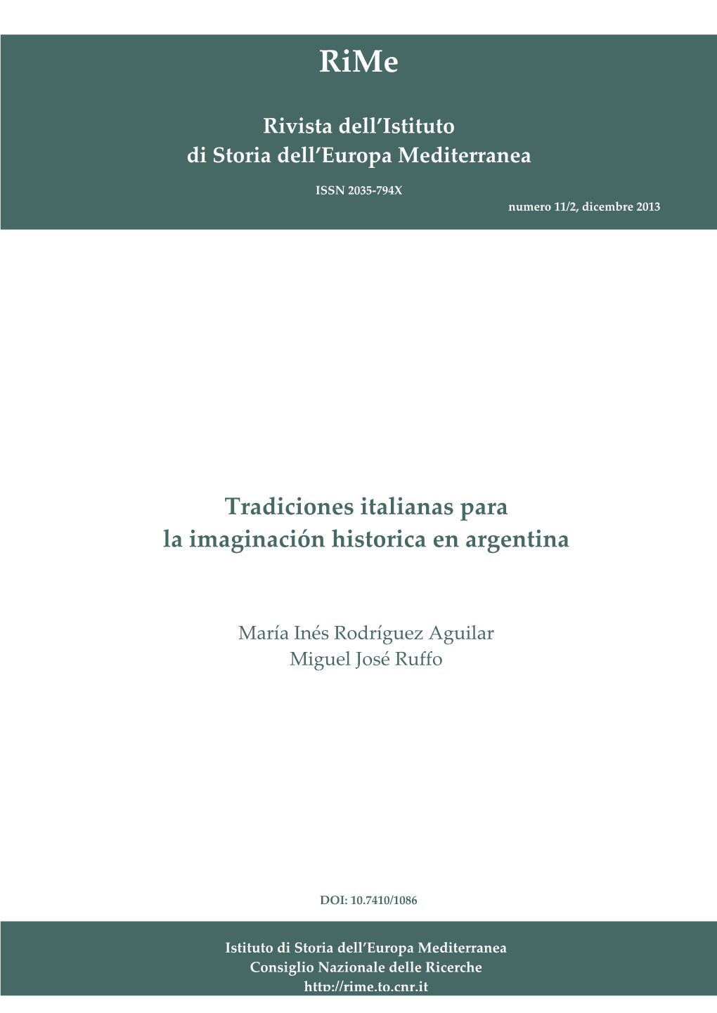 Tradiciones Italianas Para La Imaginación Historica En Argentina