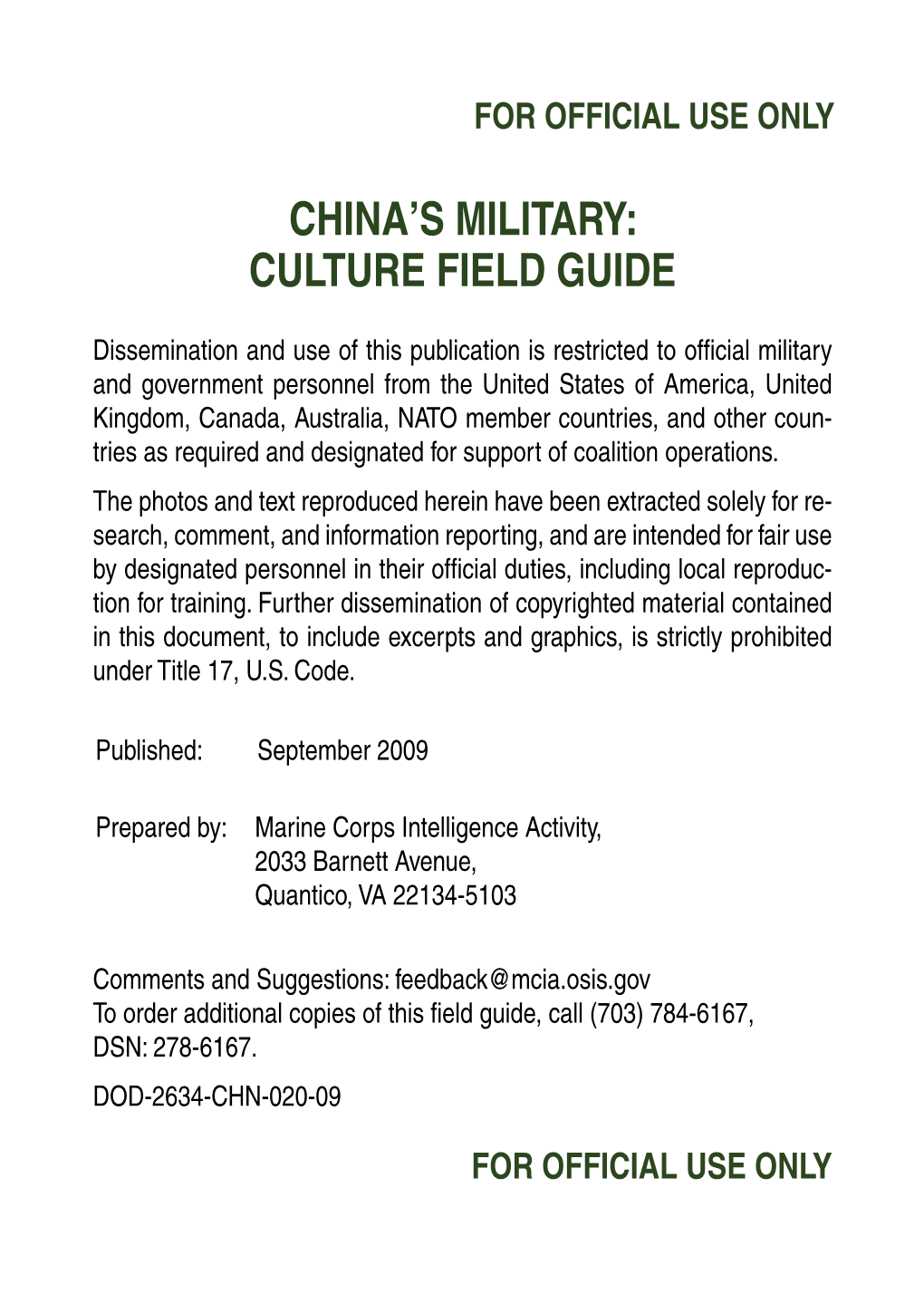 China's Military: Culture Field Guide