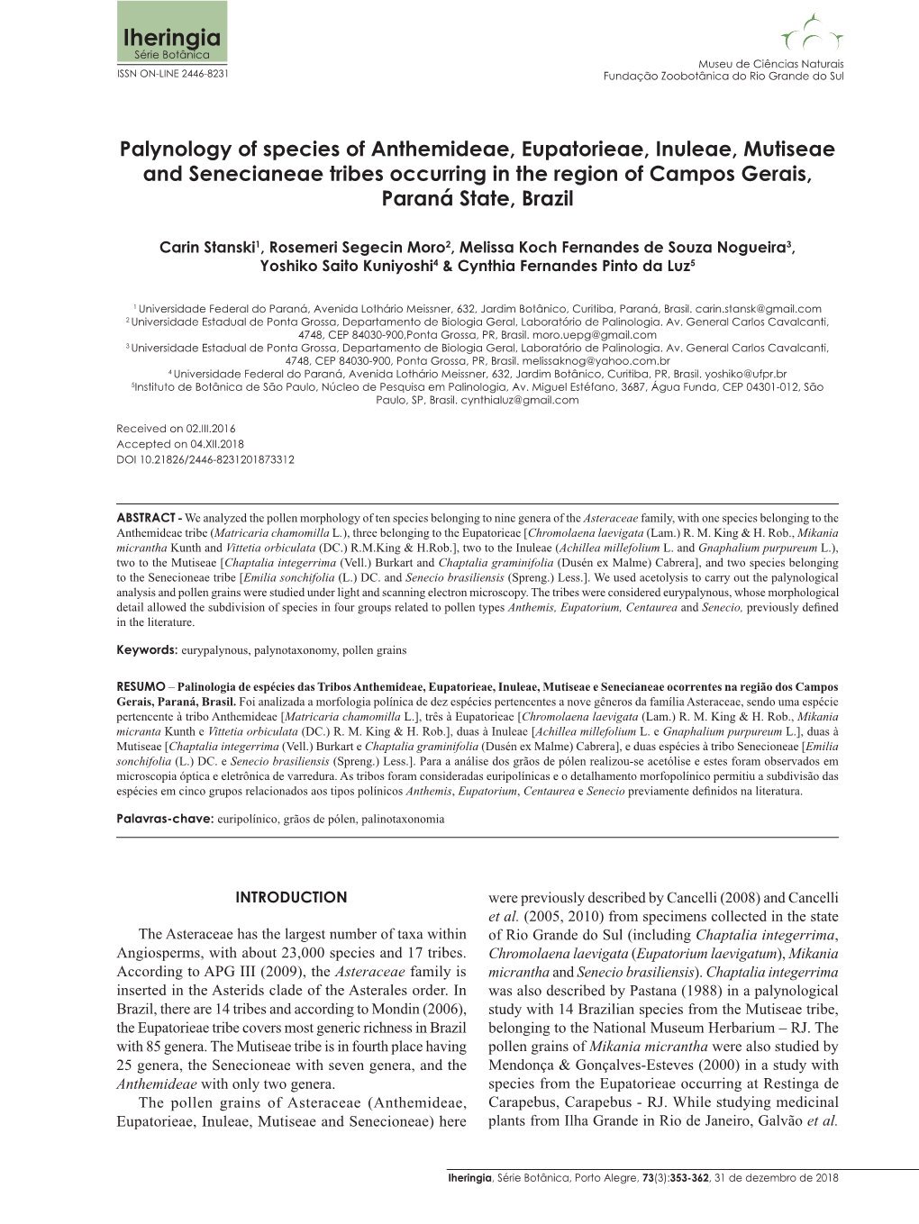Iheringia, Série Botânica, Porto Alegre, 73(3):353-362, 31 De Dezembro De 2018