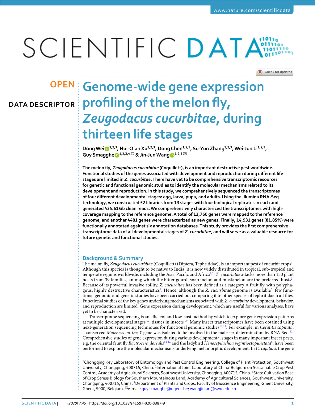 Genome-Wide Gene Expression Profiling of the Melon Fly, Zeugodacus Cucurbitae, During Thirteen Life Stages