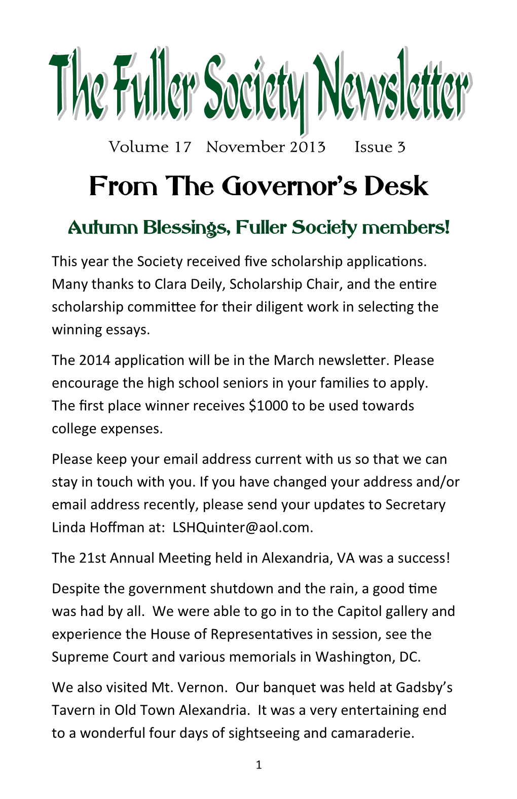 From the Governor's Desk