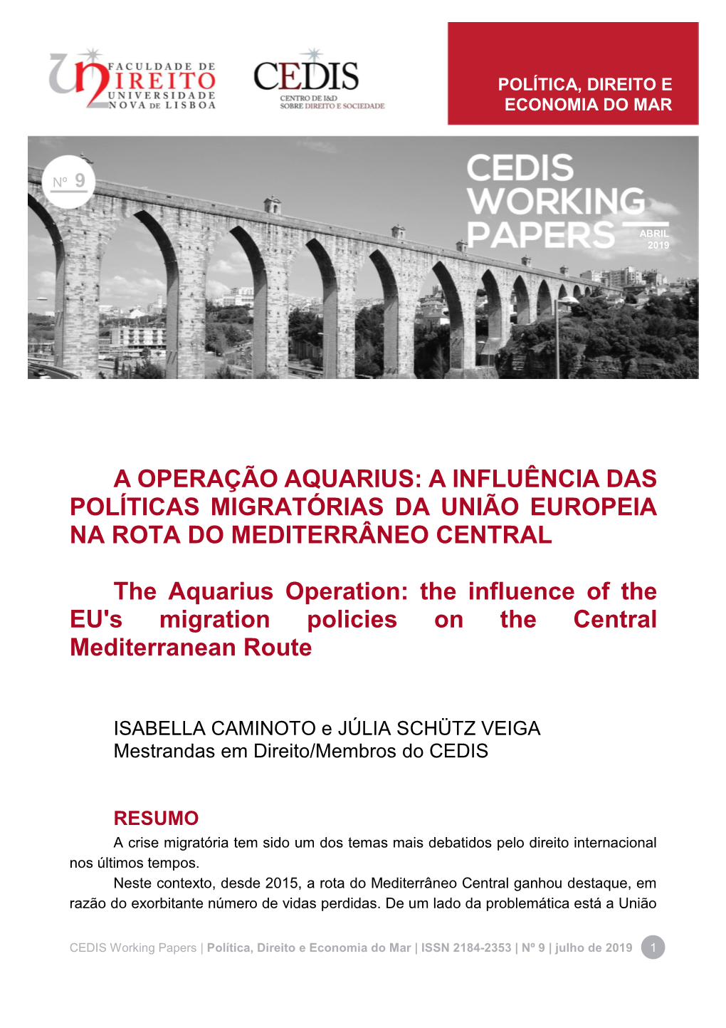 A Operação Aquarius: a Influência Das Políticas Migratórias Da União Europeia Na Rota Do Mediterrâneo Central