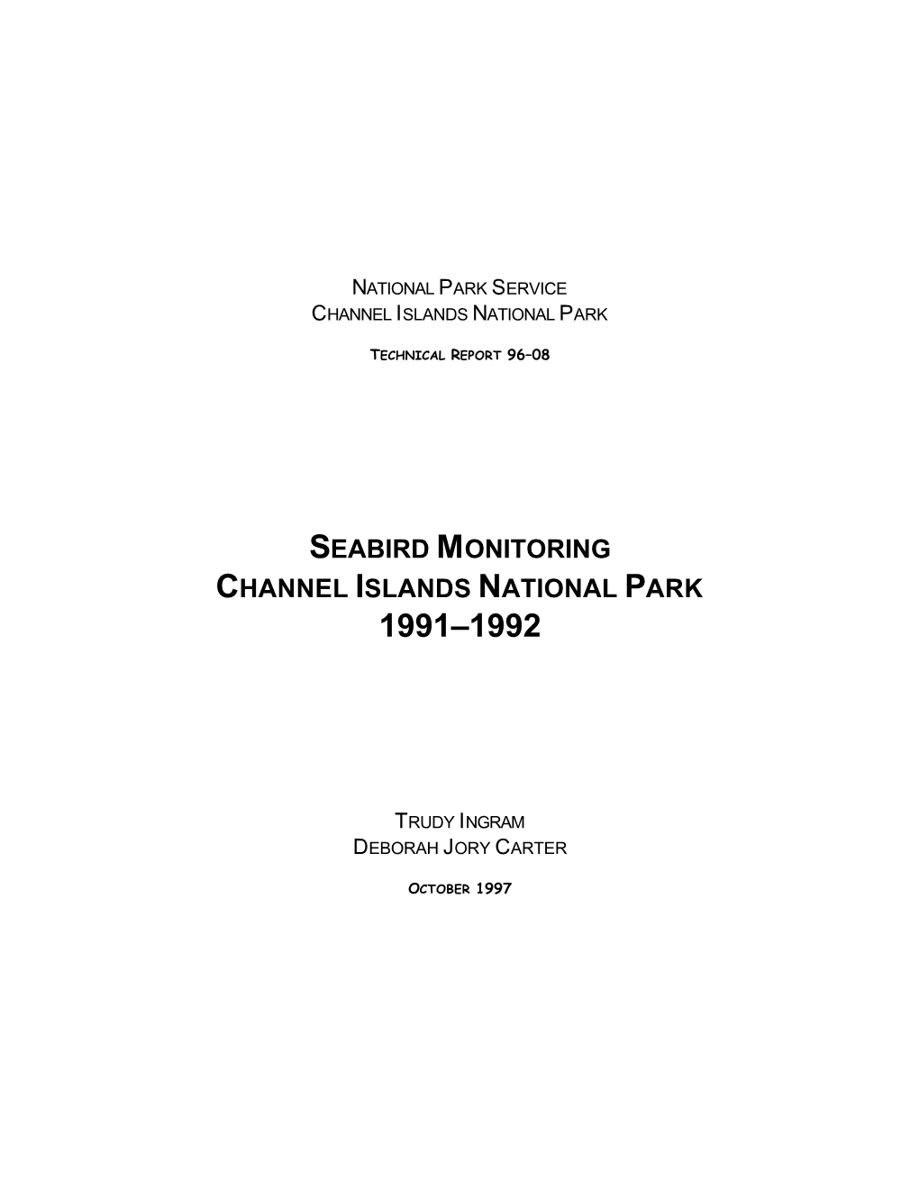 Seabird Monitoring Channel Islands National Park 1991–1992