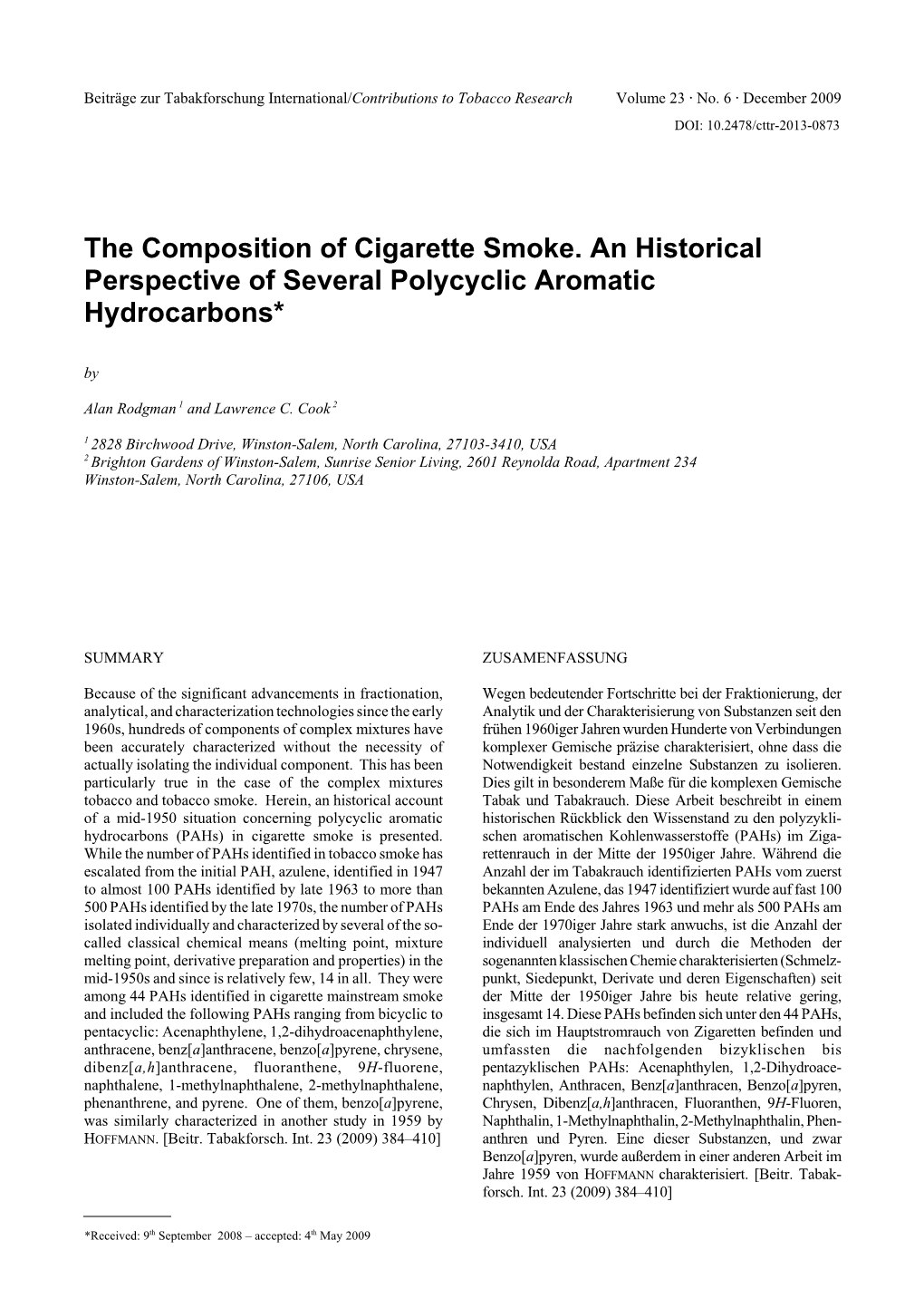 The Composition of Cigarette Smoke
