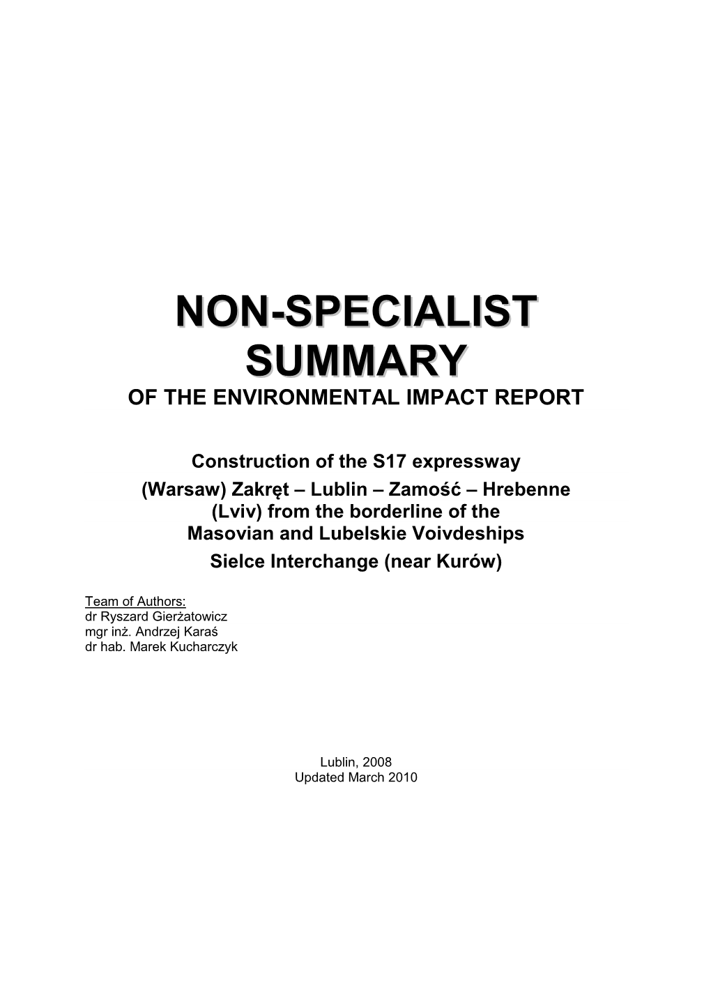 Non-Specialist Summary of the Environmental Impact Report