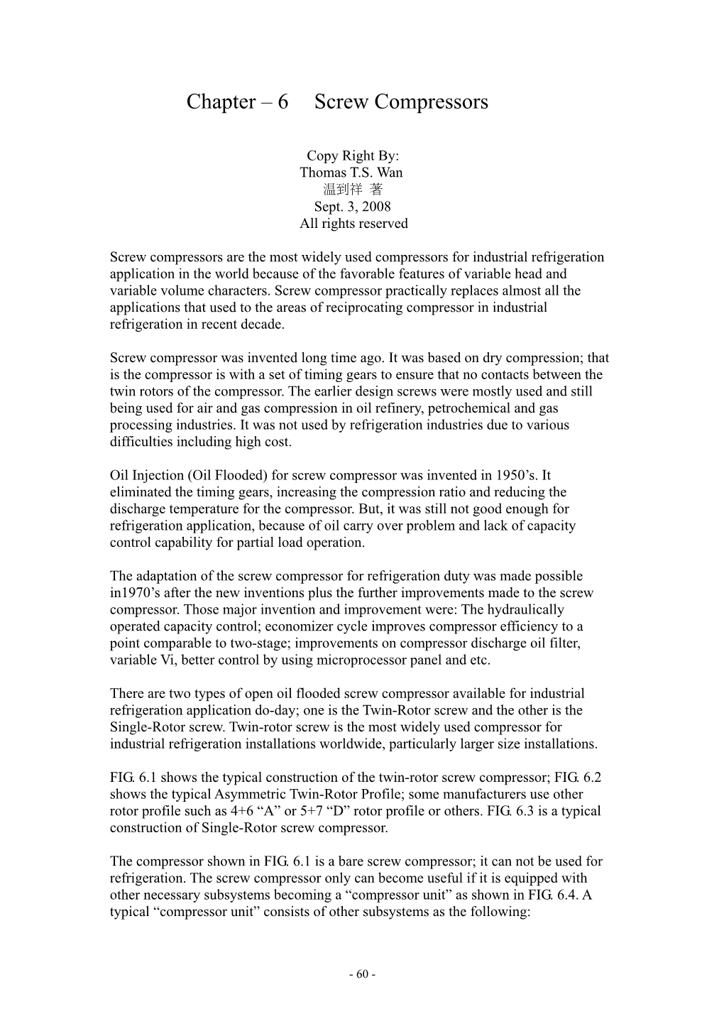 Chapter – 6 Screw Compressors