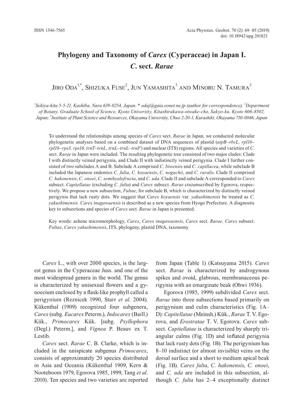 Phylogeny and Taxonomy of Carex (Cyperaceae) in Japan I. C. Sect