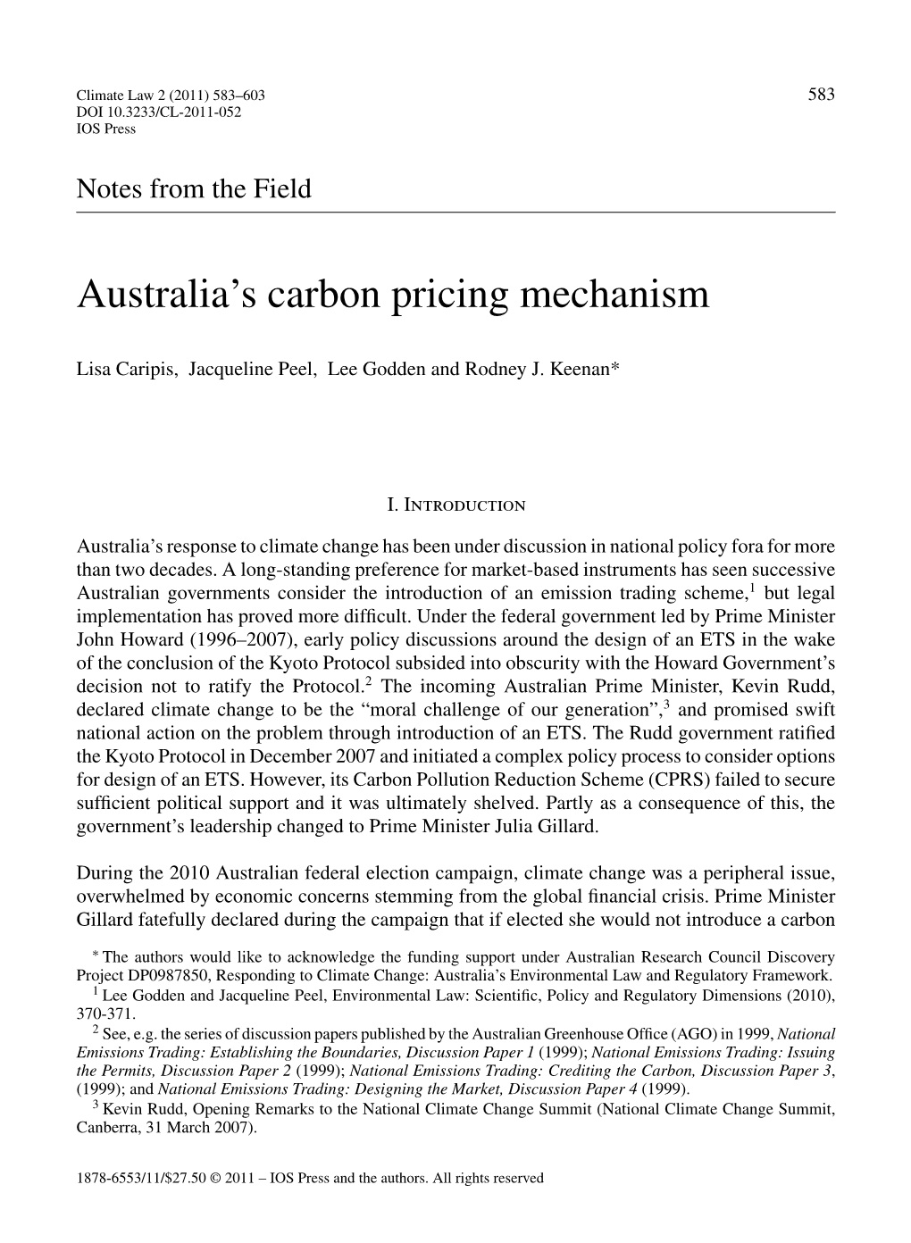 Australia's Carbon Pricing Mechanism