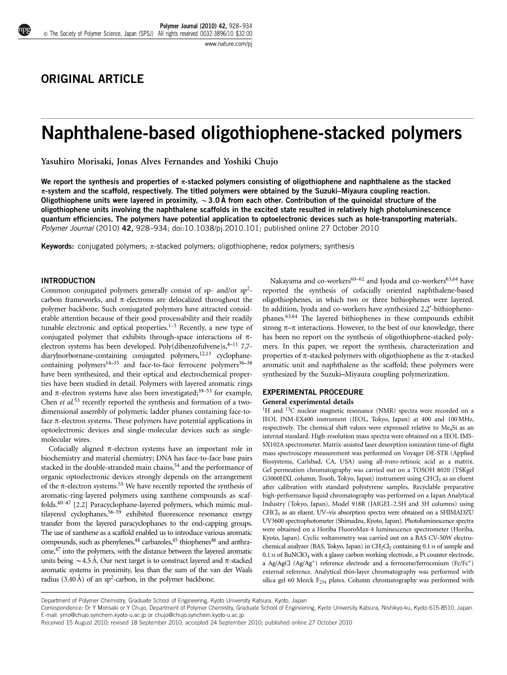 Naphthalene-Based Oligothiophene-Stacked Polymers