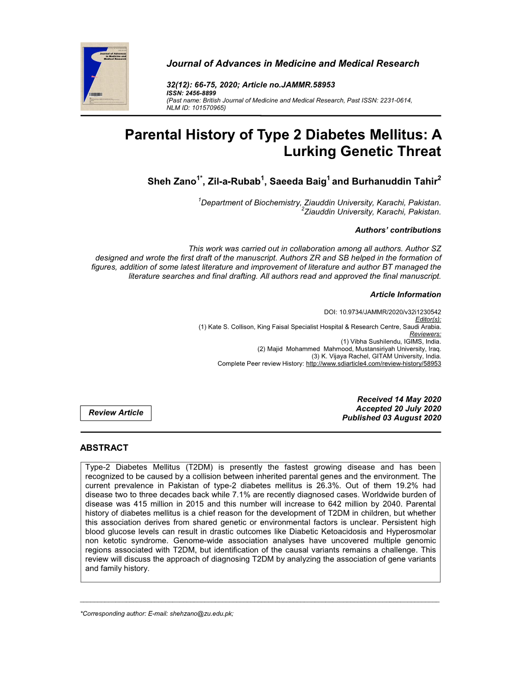 Parental History of Type 2 Diabetes Mellitus: a Lurking Genetic Threat