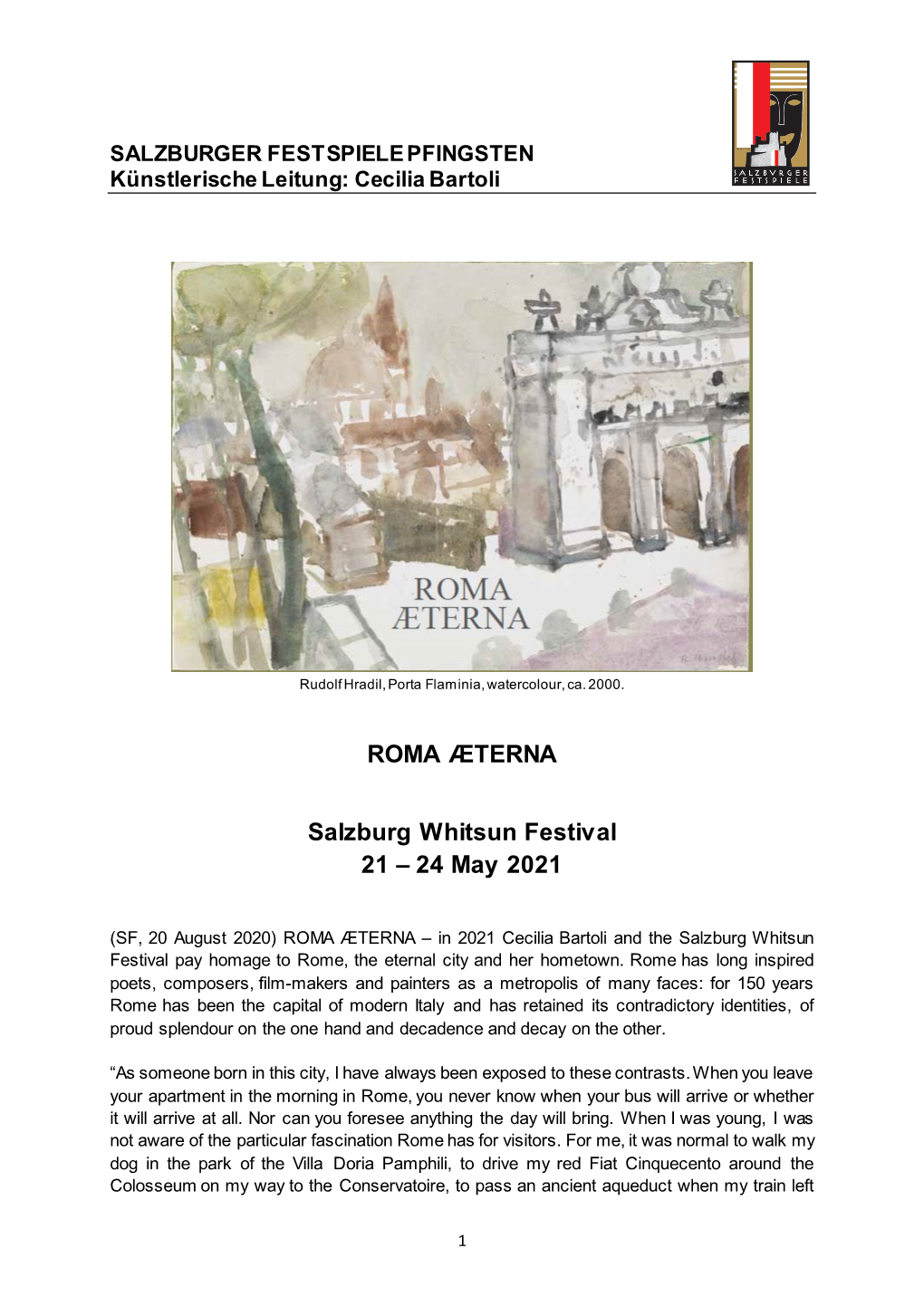 ROMA ÆTERNA Salzburg Whitsun Festival 21 – 24 May 2021
