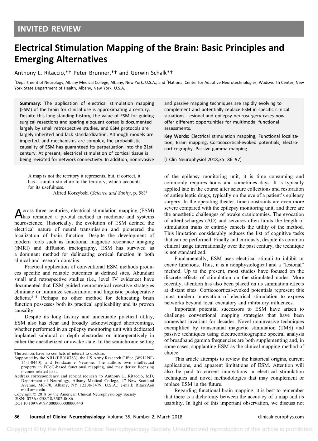 Electrical Stimulation Mapping of the Brain: Basic Principles and Emerging Alternatives Anthony L