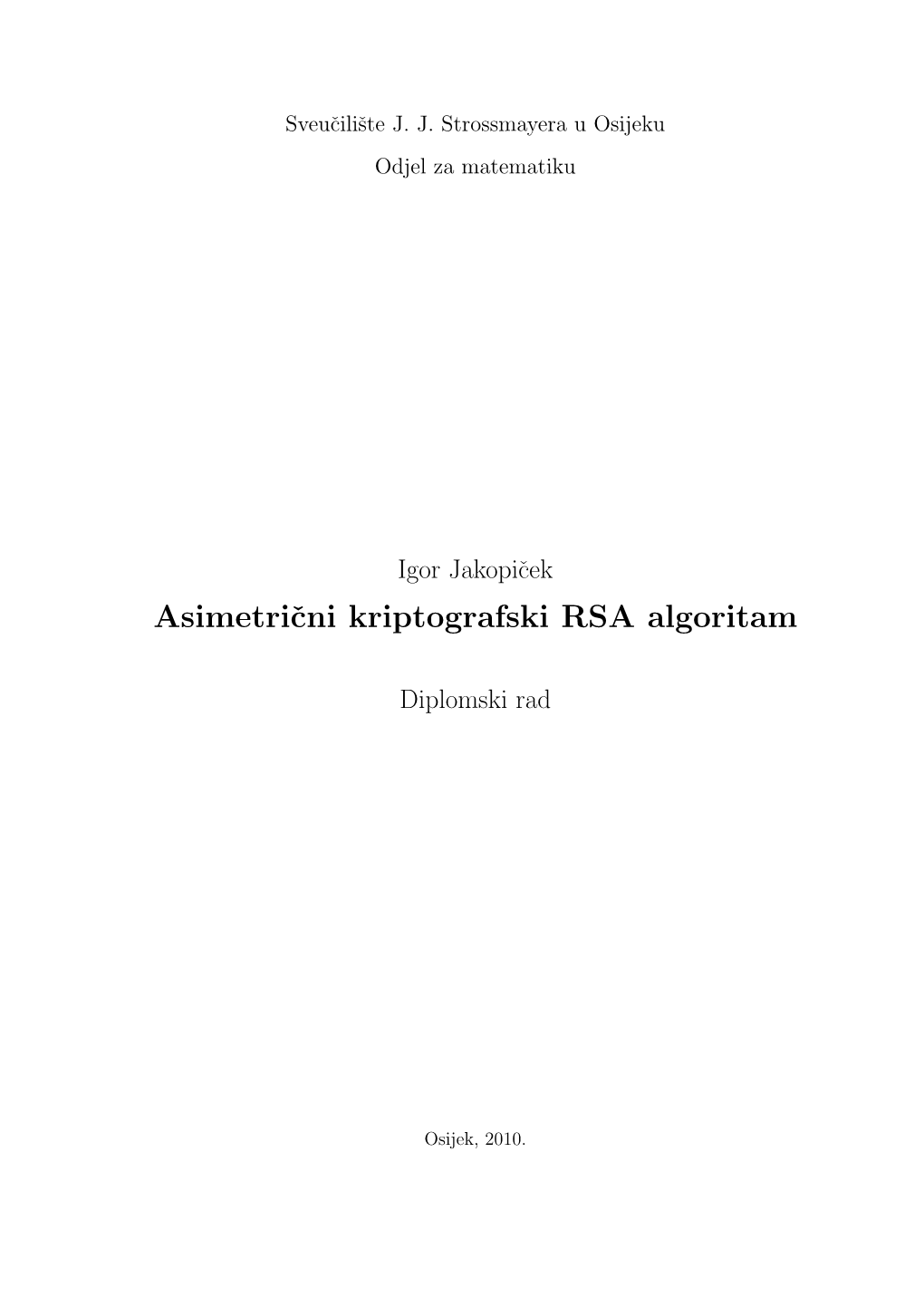 Asimetricni Kriptografski RSA Algoritam