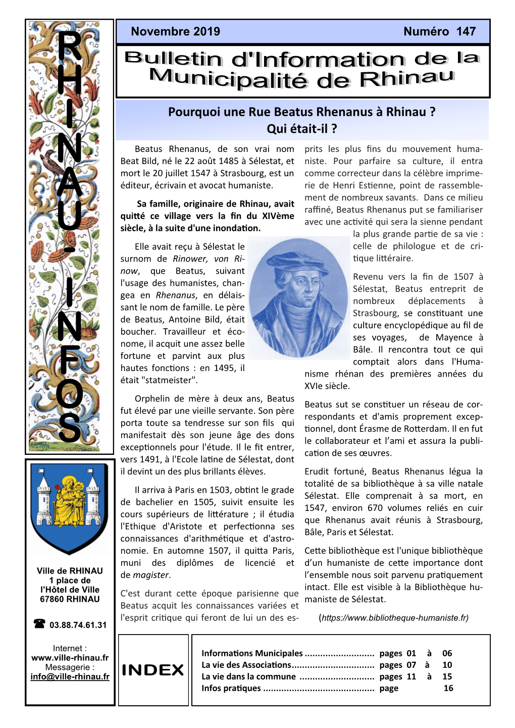 Pourquoi Une Rue Beatus Rhenanus À Rhinau ? Qui Était-Il ?