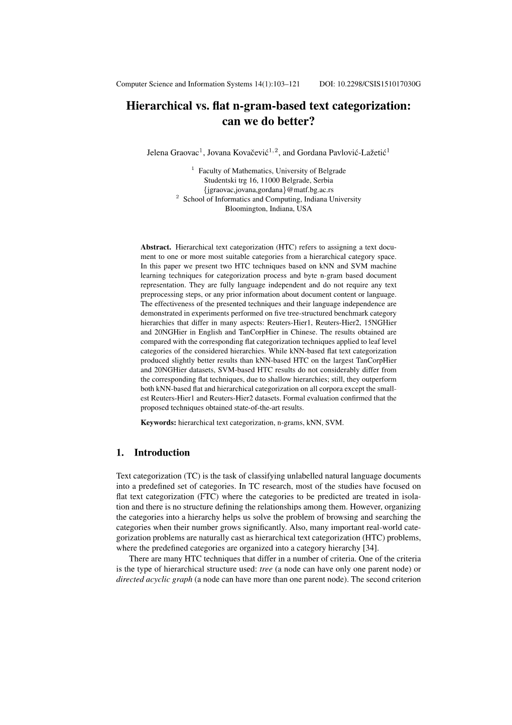 Hierarchical Vs. Flat N-Gram-Based Text Categorization: Can We Do Better?