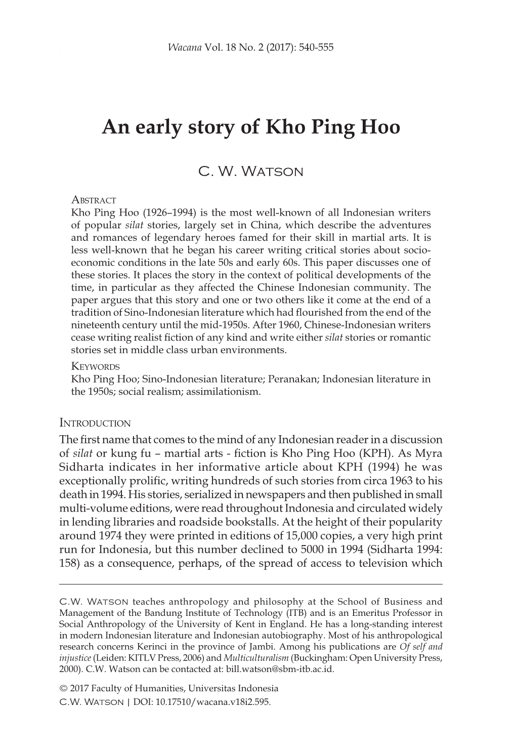 An Early Story of Kho Ping Hoo 541