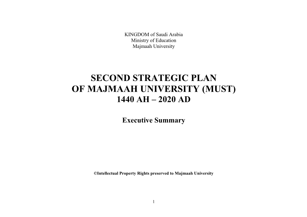 Second Strategic Plan of Majmaah University (Must) 1440 Ah – 2020 Ad