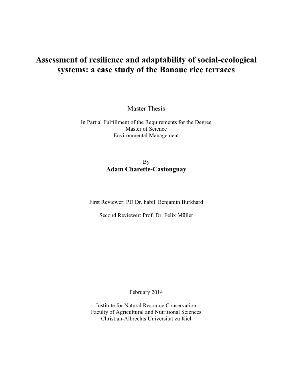 Assessment of Resilience and Adaptability of Social-Ecological Systems: a Case Study of the Banaue Rice Terraces