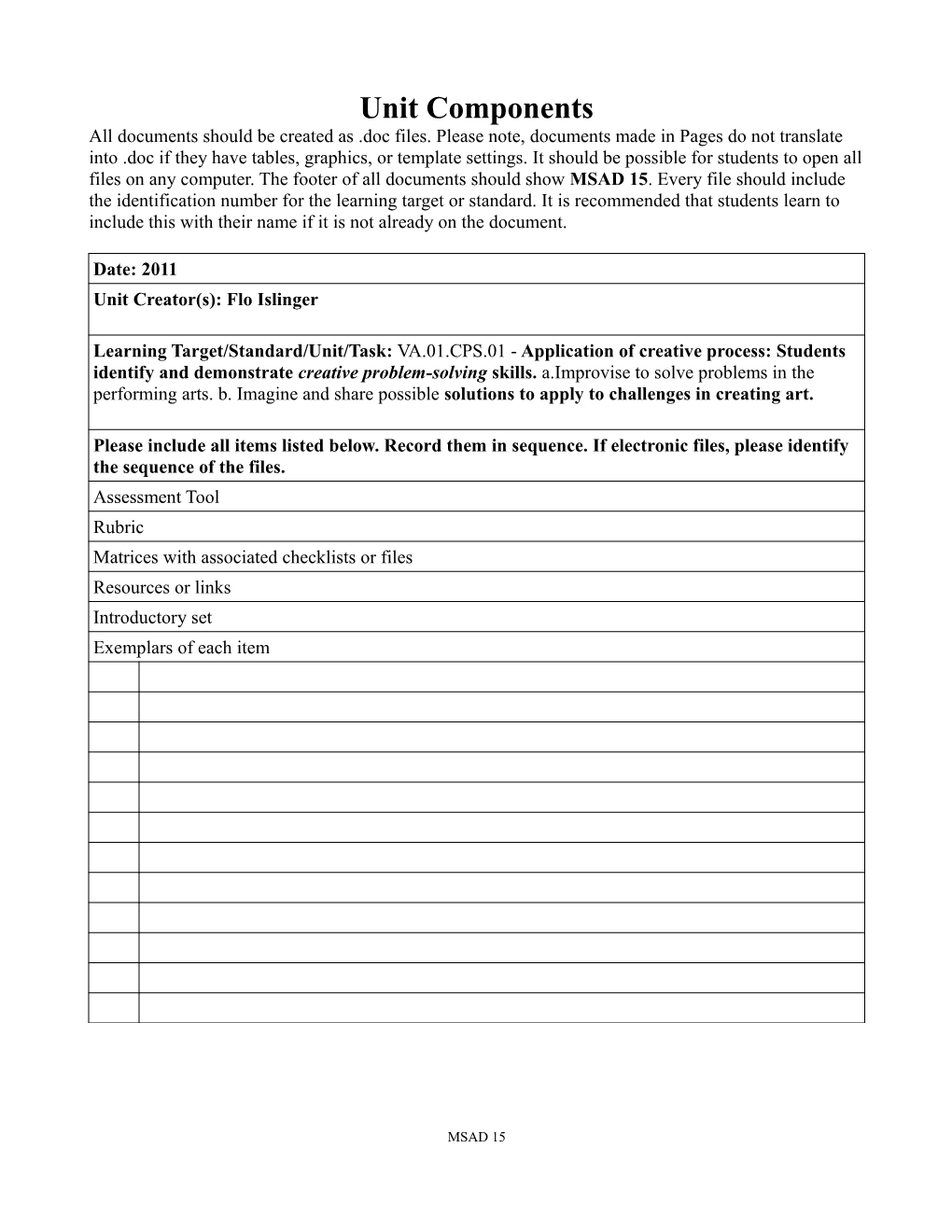 Msad 15 Performance Assessment Design Template