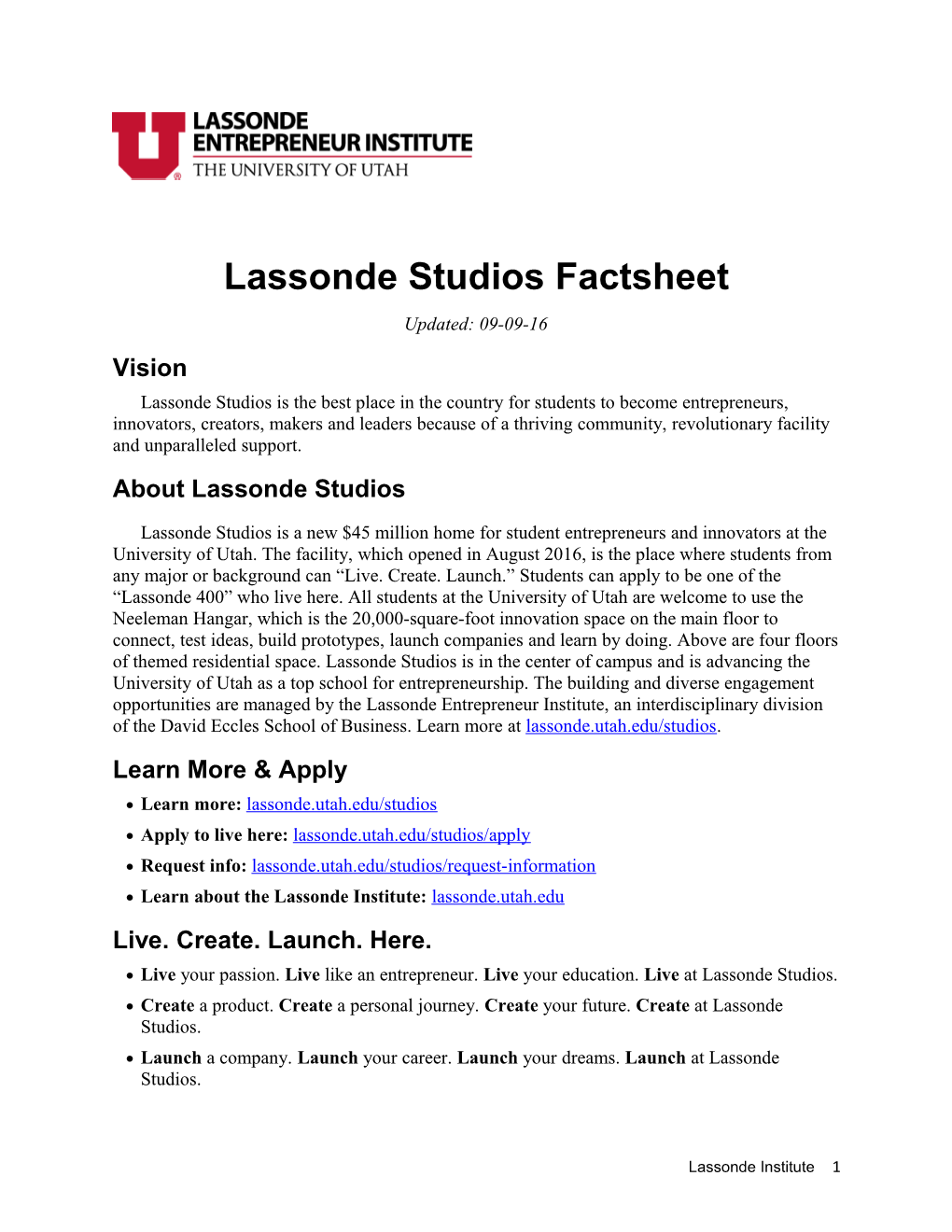 Lassonde Studios Factsheet