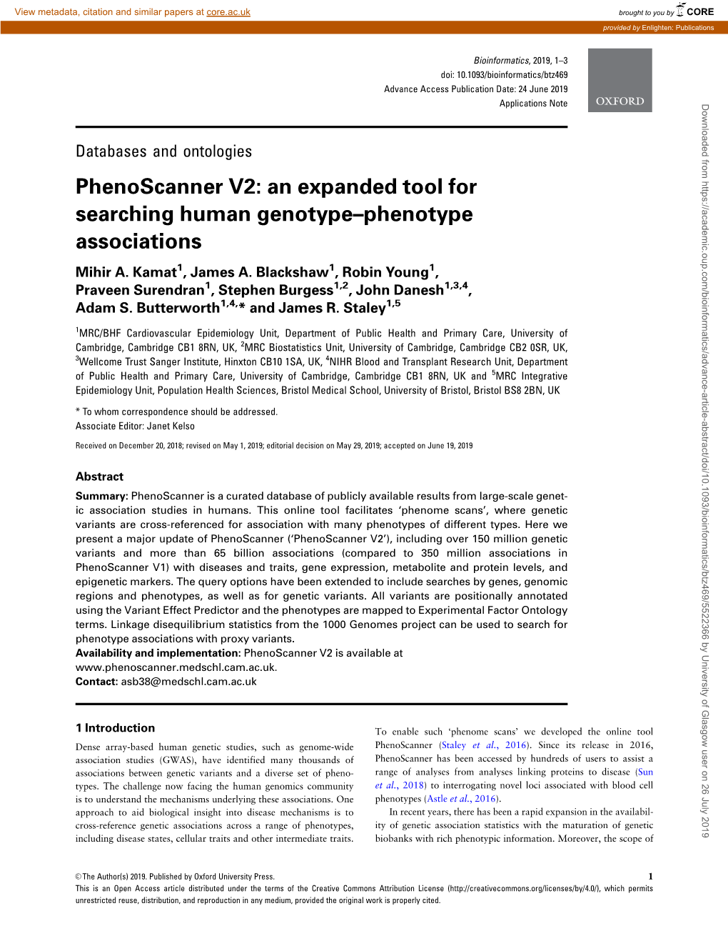 Phenoscanner V2: an Expanded Tool for Searching Human Genotype–Phenotype Associations Mihir A