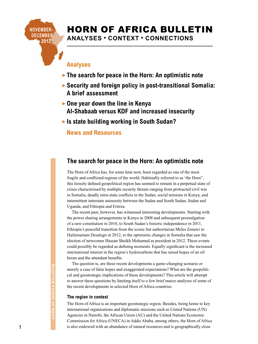 Horn of Africa Bulletin December Analyses • Context • Connections 2012
