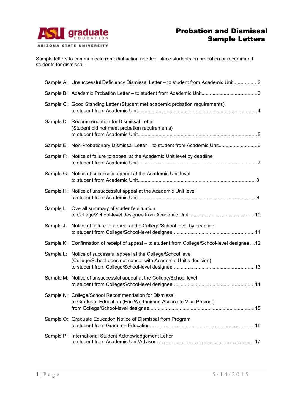 Sample A: Unsuccessful Deficiency Dismissal Letter to Student from Academic Unit 2