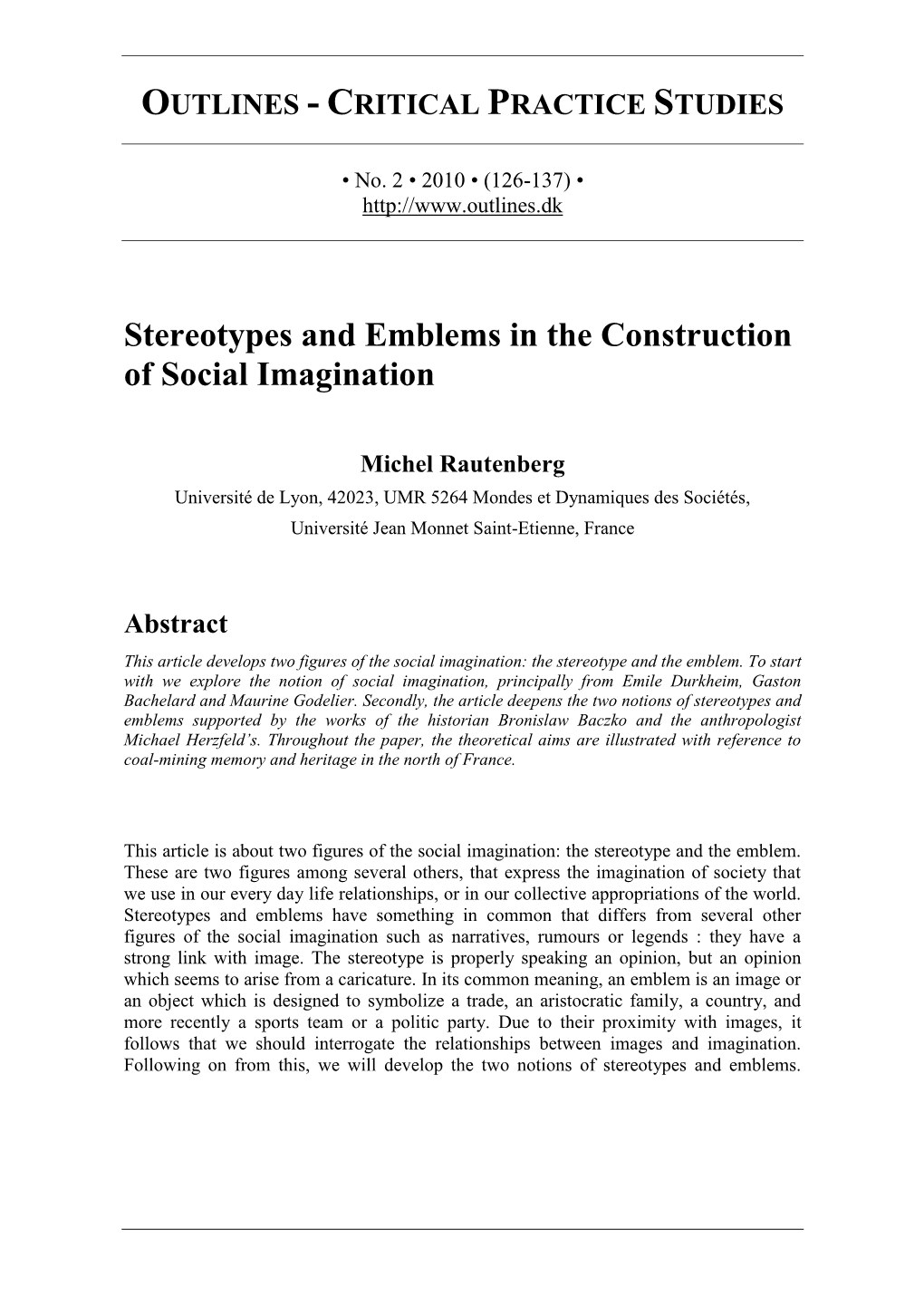 Stereotypes and Emblems in the Construction of Social Imagination