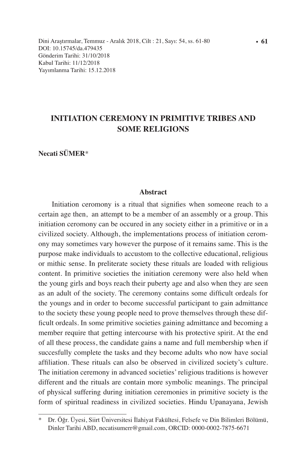 Initiation Ceremony in Primitive Tribes and Some Religions