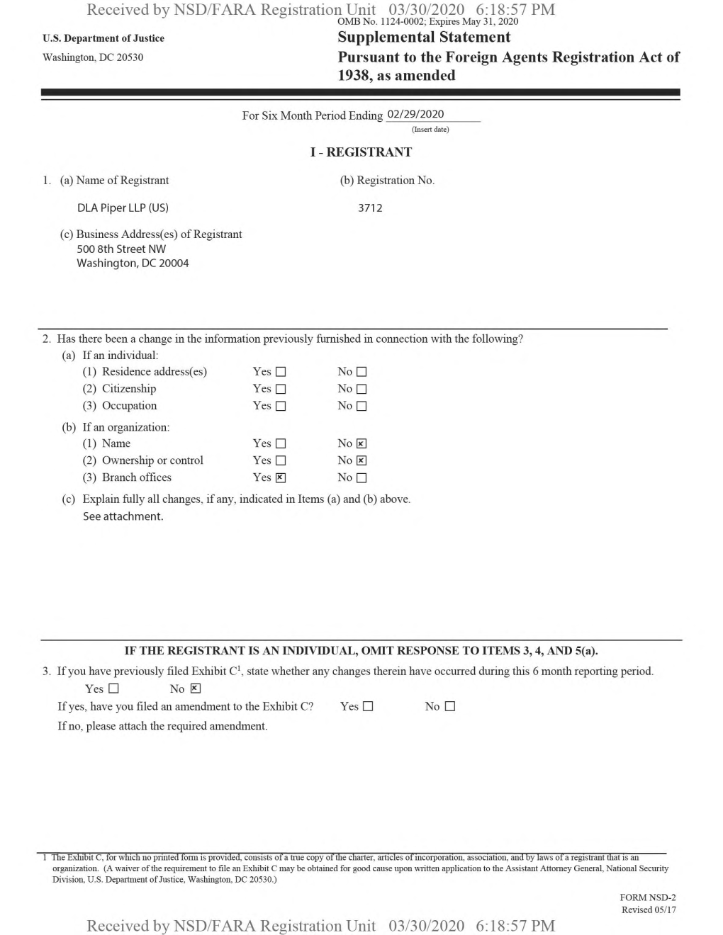 Received by NSD/FARA Registration Unit 03/30/2020 6:18:57 PM OMB No