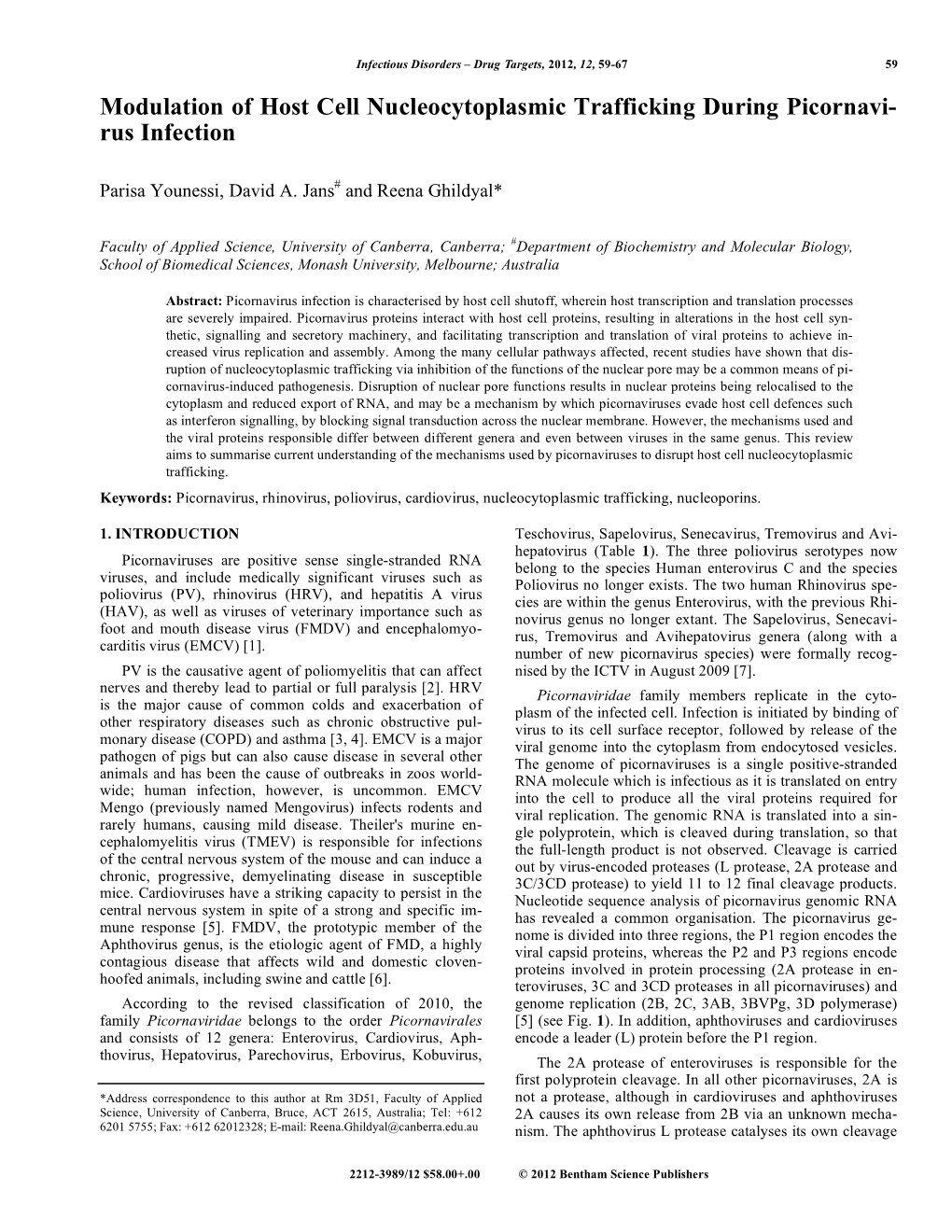 Modulation of Host Cell Nucleocytoplasmic Trafficking During Picornavi- Rus Infection