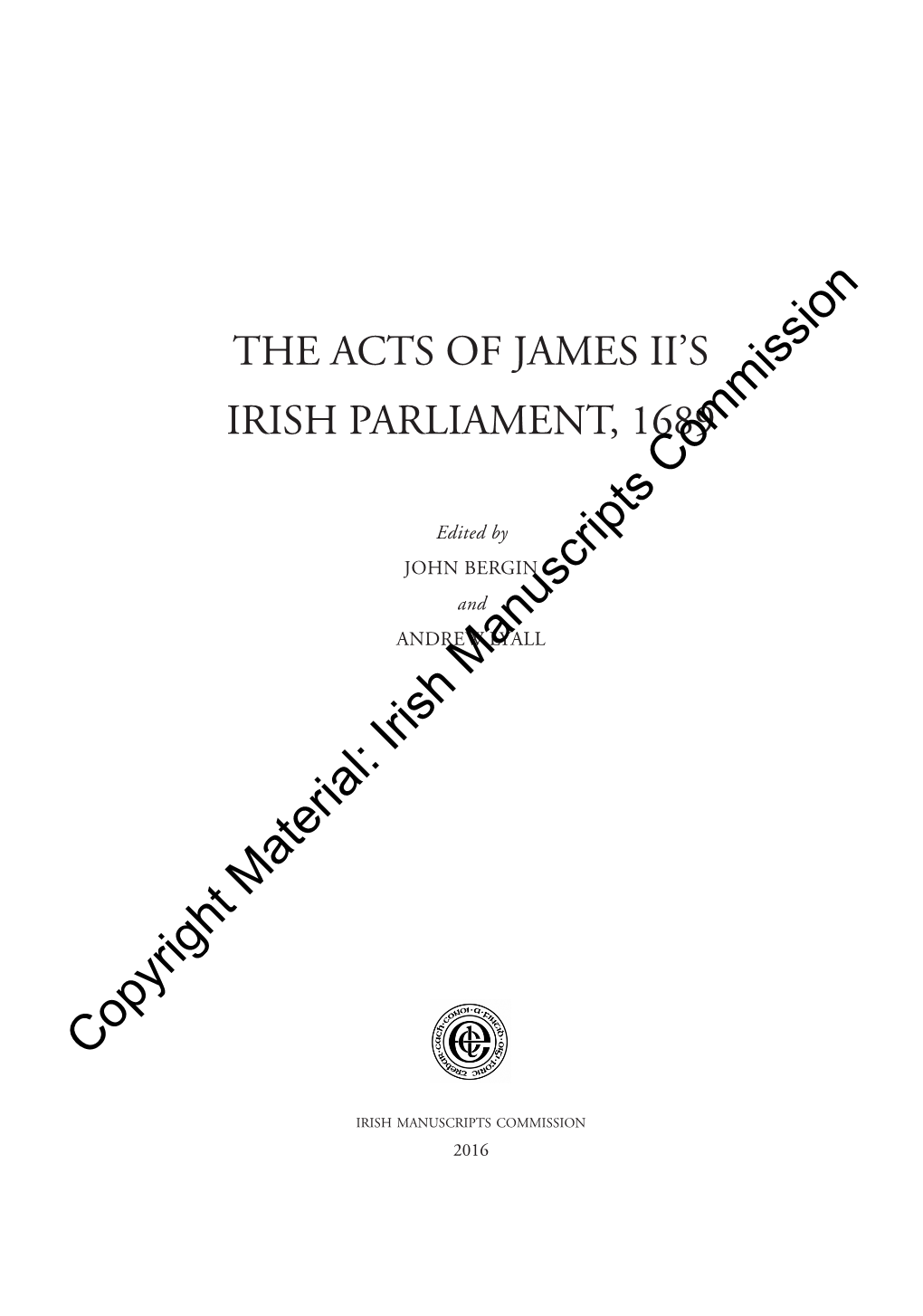 Copyright Material: Irish Manuscripts Commission