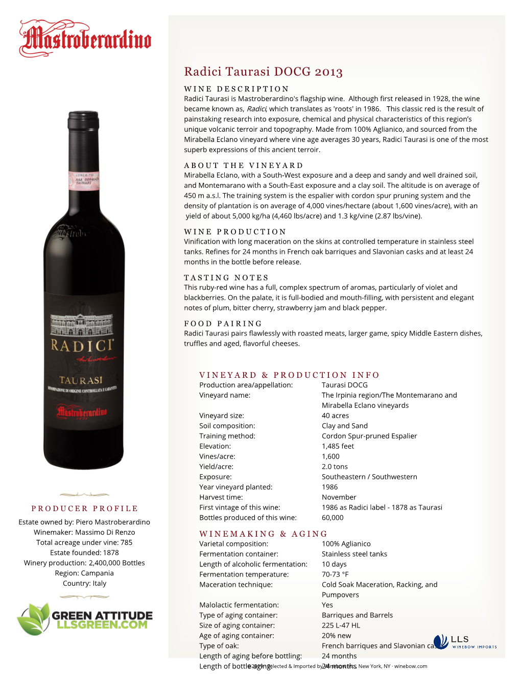 Radici Taurasi DOCG- Winebow