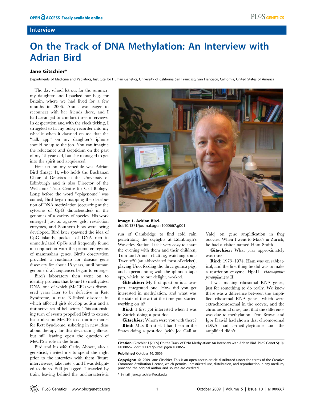 On the Track of DNA Methylation: an Interview with Adrian Bird