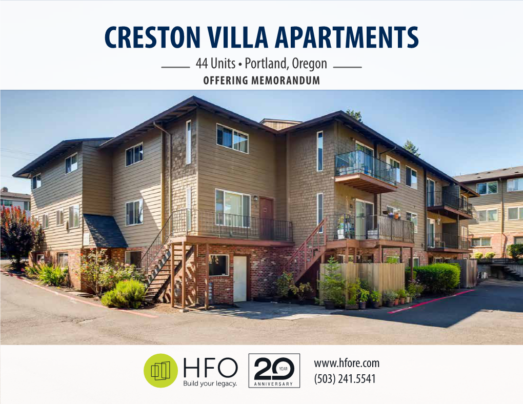 CRESTON VILLA APARTMENTS 44 Units • Portland, Oregon OFFERING MEMORANDUM